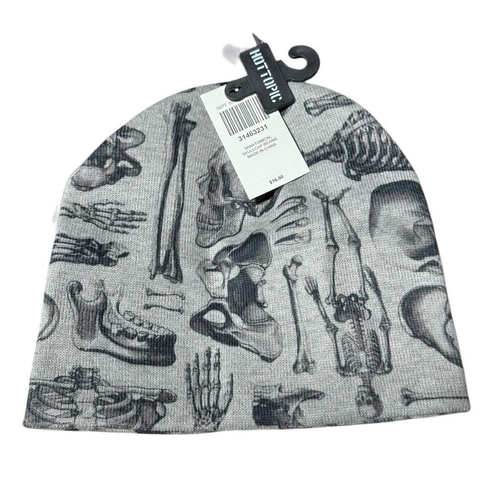 Hot Topic Light Gray Grey Skullcap Anatomical Bones Beanie Winter Hat